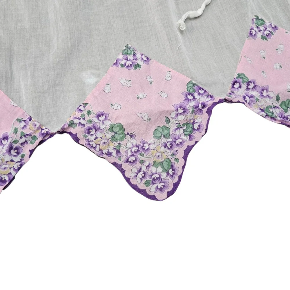 Vintage 60s 70s White Sheer Half‎ Apron Floral Patchwork Purple Flower Cottage